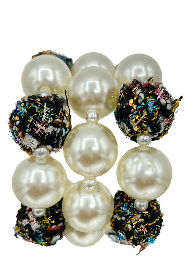 Pearl Bead Woven Mix Statement Bracelet