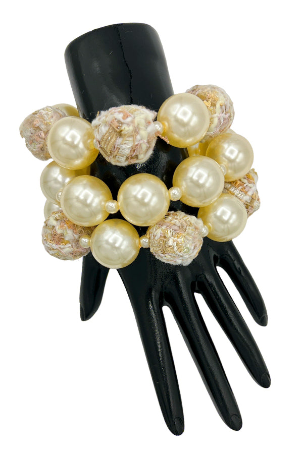 Pearl Bead Woven Mix Statement Bracelet