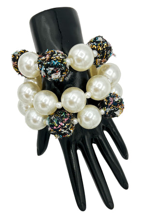 Pearl Bead Woven Mix Statement Bracelet