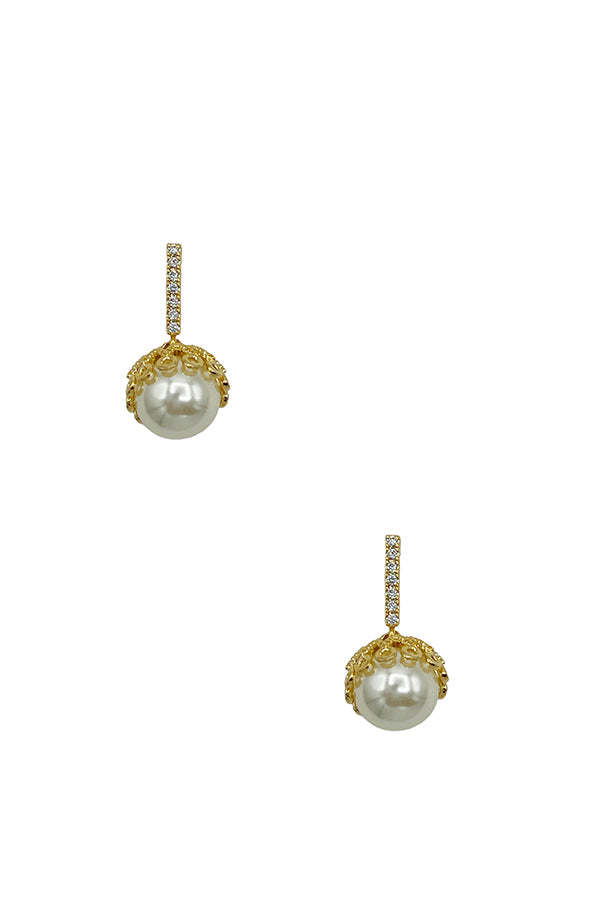 Framed Pearl Cubic Zirconia Bar Drop Earring