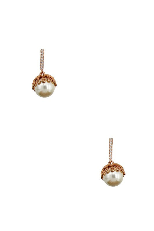 Framed Pearl Cubic Zirconia Bar Drop Earring