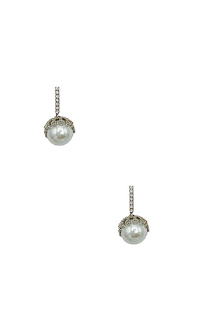 Framed Pearl Cubic Zirconia Bar Drop Earring