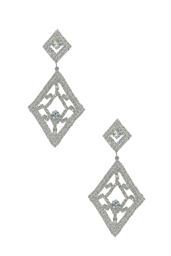 Rhinestone Pave Diamond Shape Drop Earring