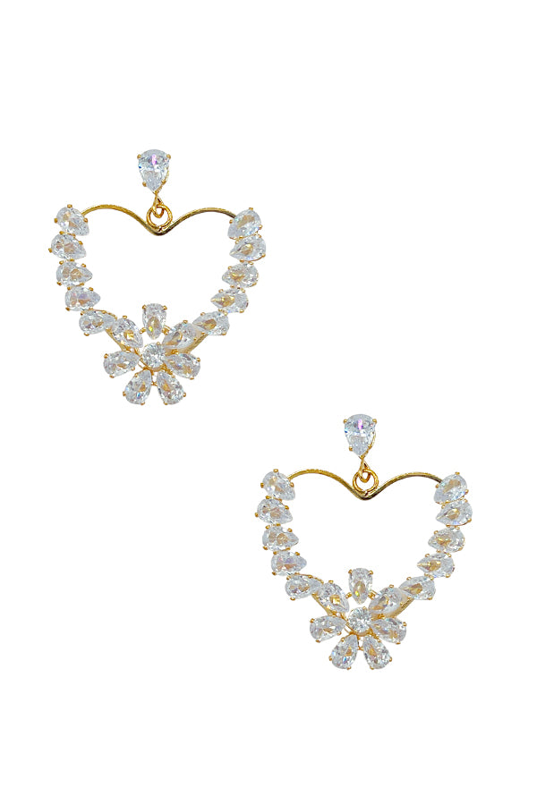 Crystal Gem Heart Detail Drop Earring