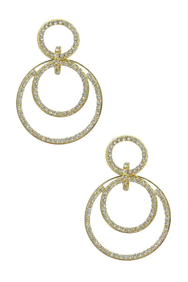 Double Ring Rhinestone Pave Drop Hoop Earring