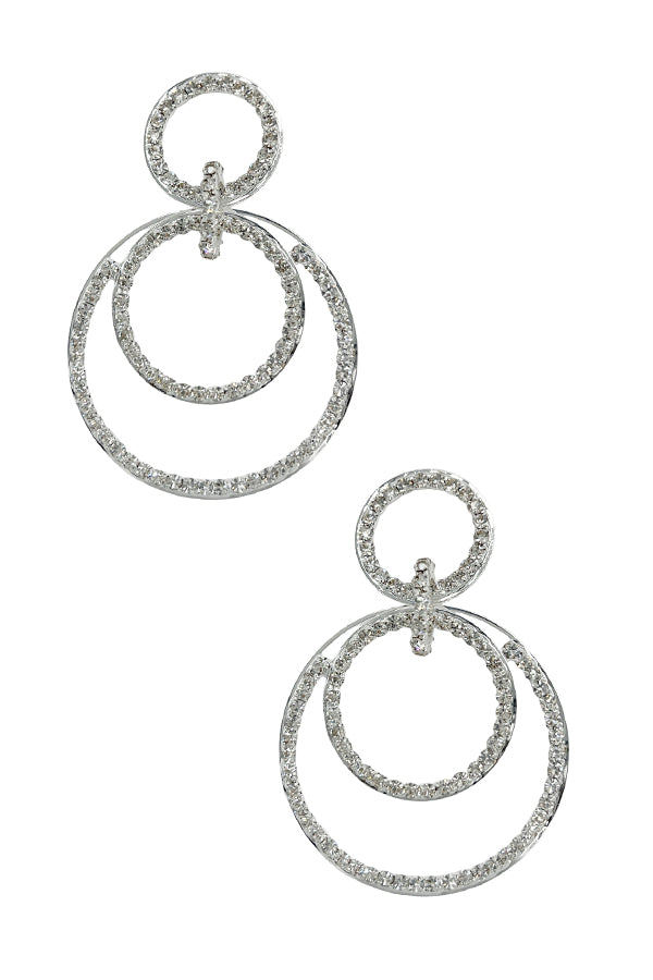 Double Ring Rhinestone Pave Drop Hoop Earring