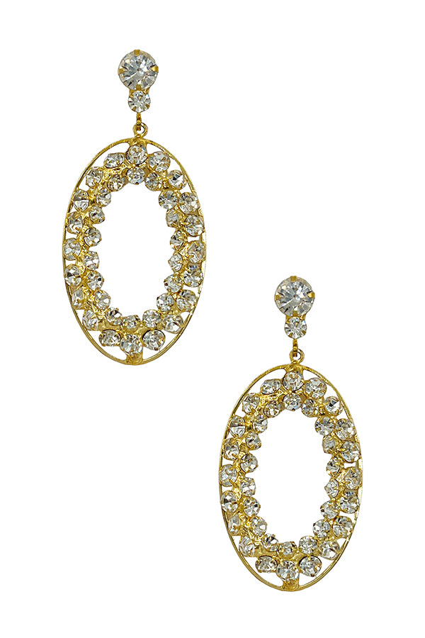 Round Crystal Gem Oval Dangle Earring