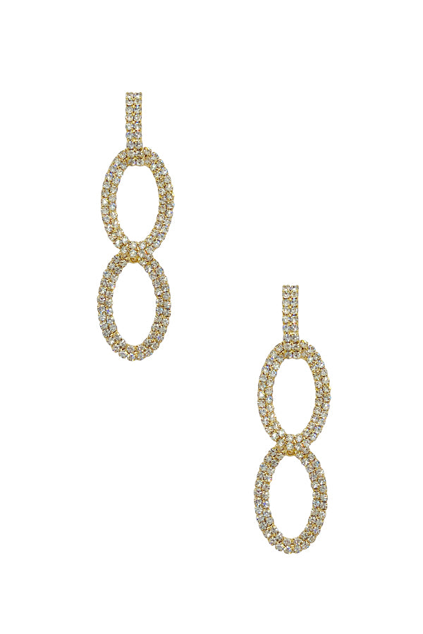 Rhinestone Pave Double Oval Drop Earring