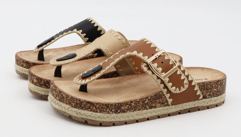 Cork Footbed Raffia Detailed Sandal