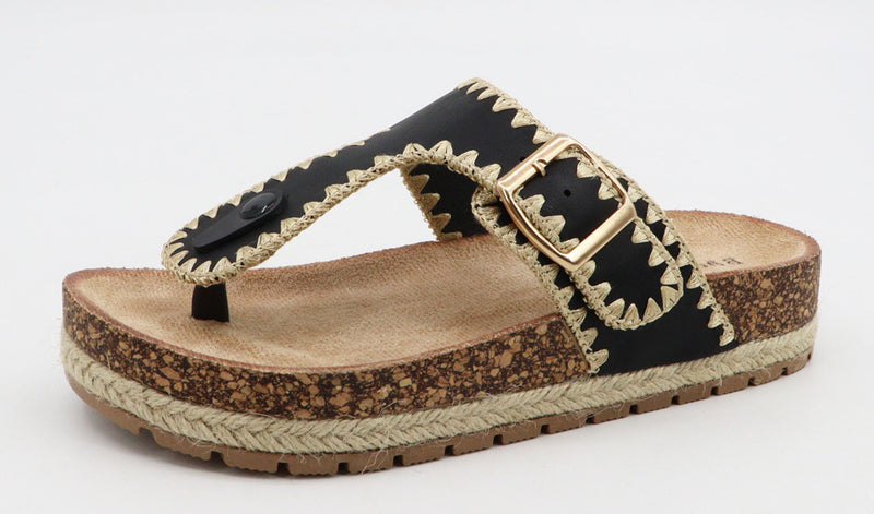 Cork Footbed Raffia Detailed Sandal