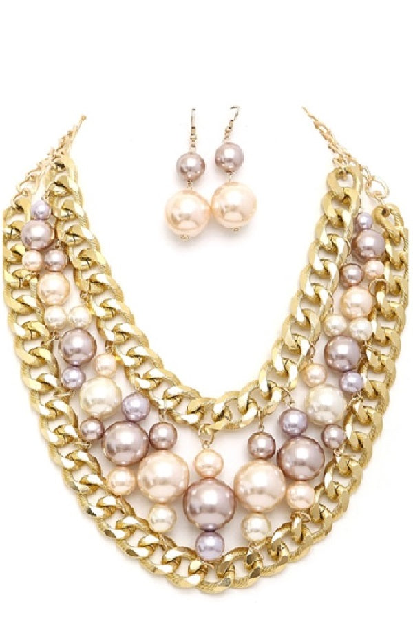 Pearl Accent Chain Necklace Set