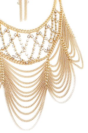 Draped Chain Fashion Statement Necklace Set