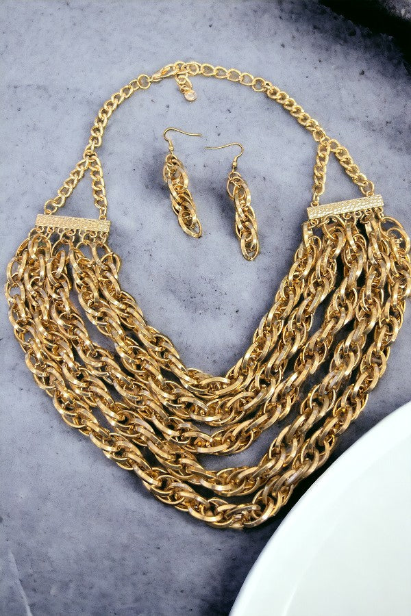 Layered Chain Bib Necklace Set