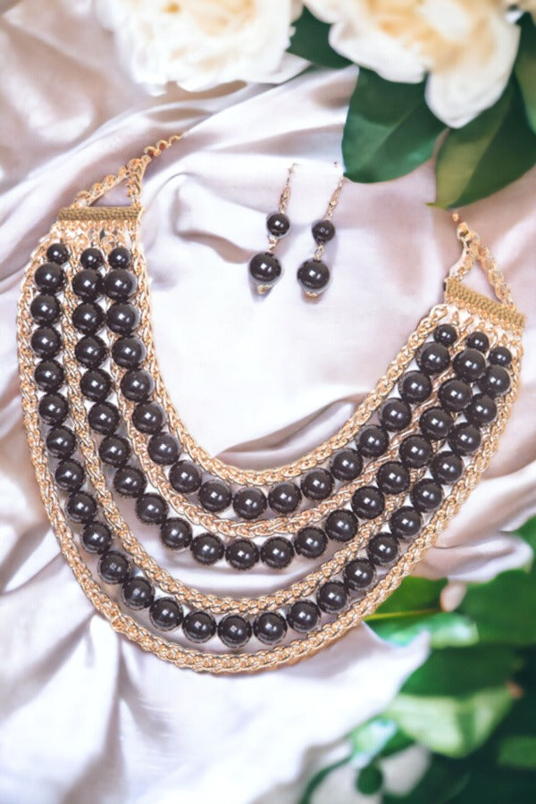 Layered Pearl Chain Necklace Set