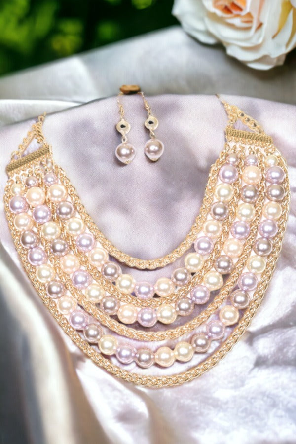 Layered Pearl Chain Necklace Set