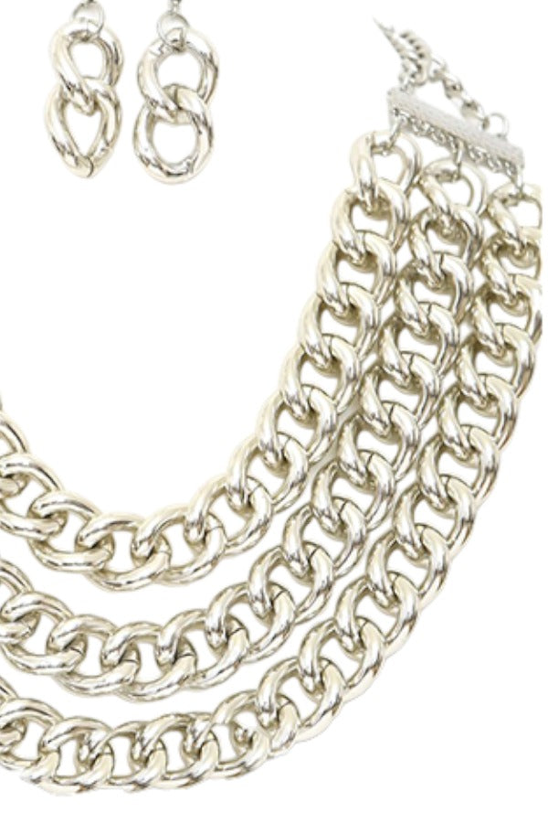 Triple Layered Chain Statement Necklace Set