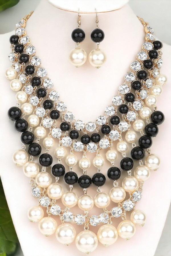 Pearl and Stone Tiered Bib Necklace Set