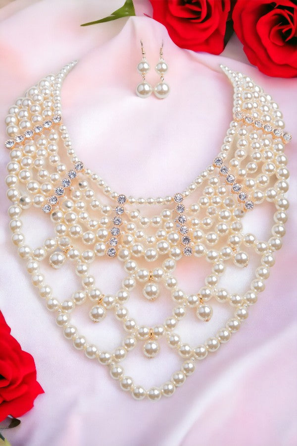 Pearl Bib Statement Necklace Set