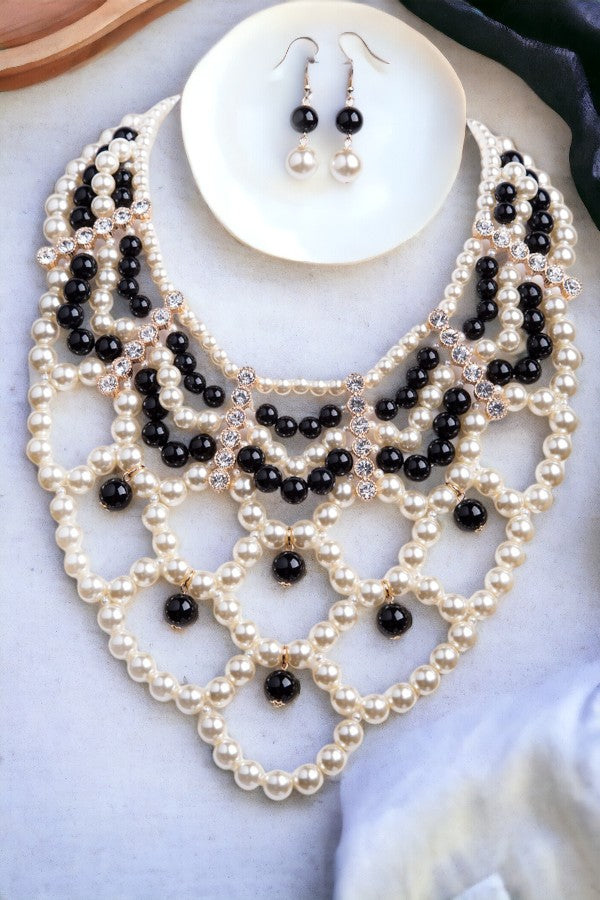 Pearl Bib Statement Necklace Set