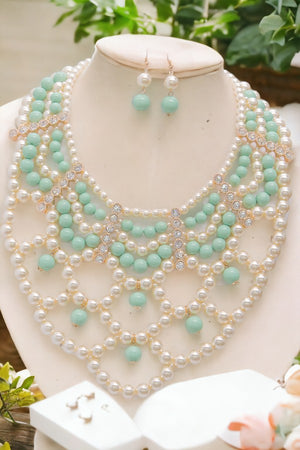 Pearl Bib Statement Necklace Set