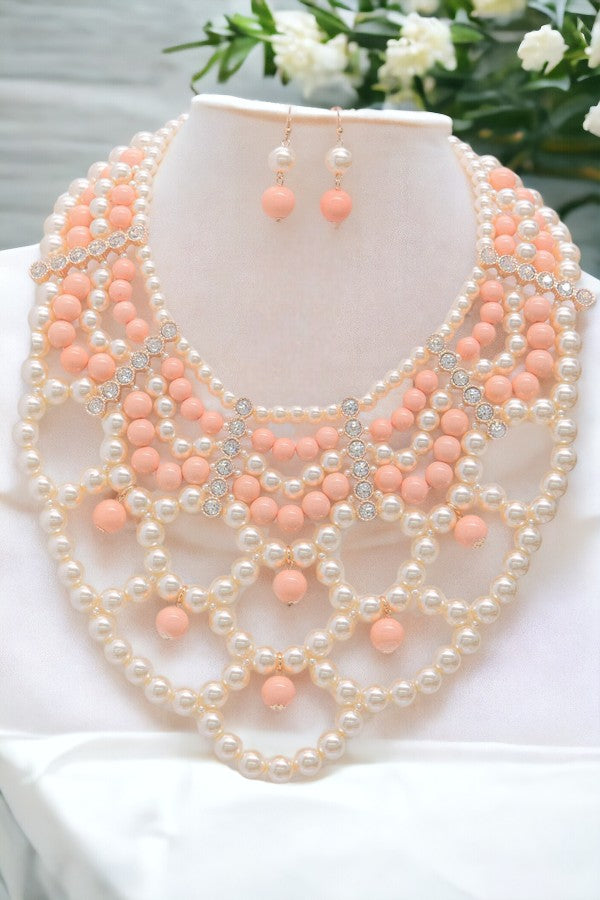 Pearl Bib Statement Necklace Set