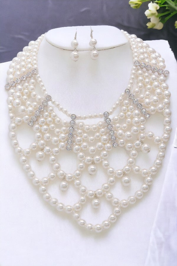 Pearl Bib Statement Necklace Set