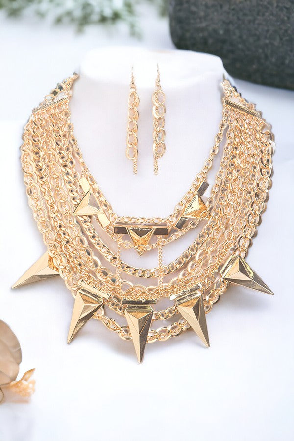 Faceted Multi Triangle Chain Necklace Set
