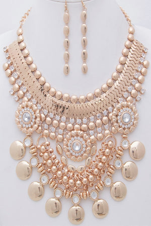 Tiered Gem Accent Statement Necklace Set