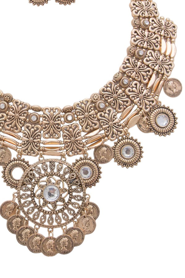 Disk Dangle Embellished Statement Necklace Set