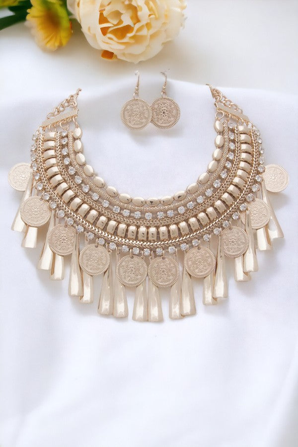 Multi Metal and Rhinestone Accent Necklace Set