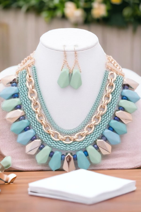 Faceted Chain Mix Statement Necklace Set