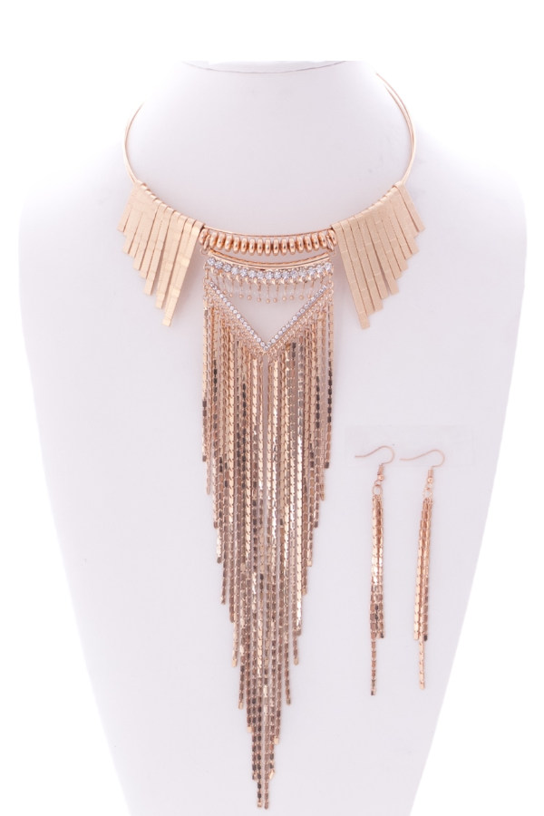 Fringe Chain Choker Necklace Set
