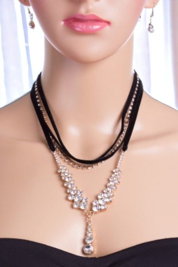 Black Cord Rhinestone Accent Wrap Necklace