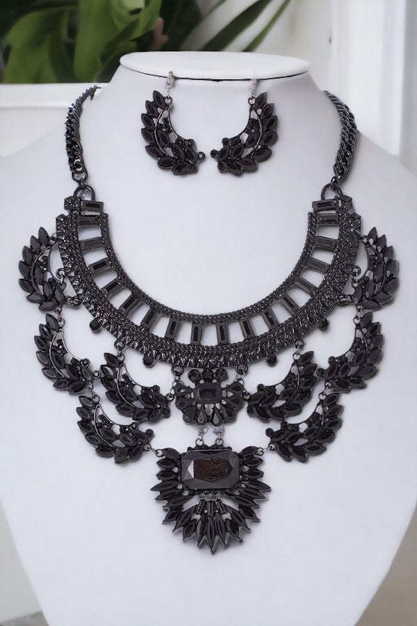 Tiered Gemstone Bib Necklace Set