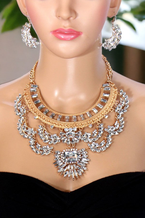 Tiered Gemstone Bib Necklace Set
