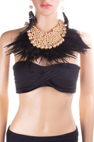 Pearl Feather Statement Necklace Set