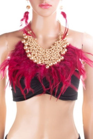 Pearl Feather Statement Necklace Set