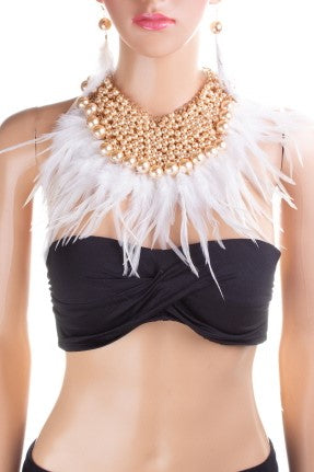 Pearl Feather Statement Necklace Set