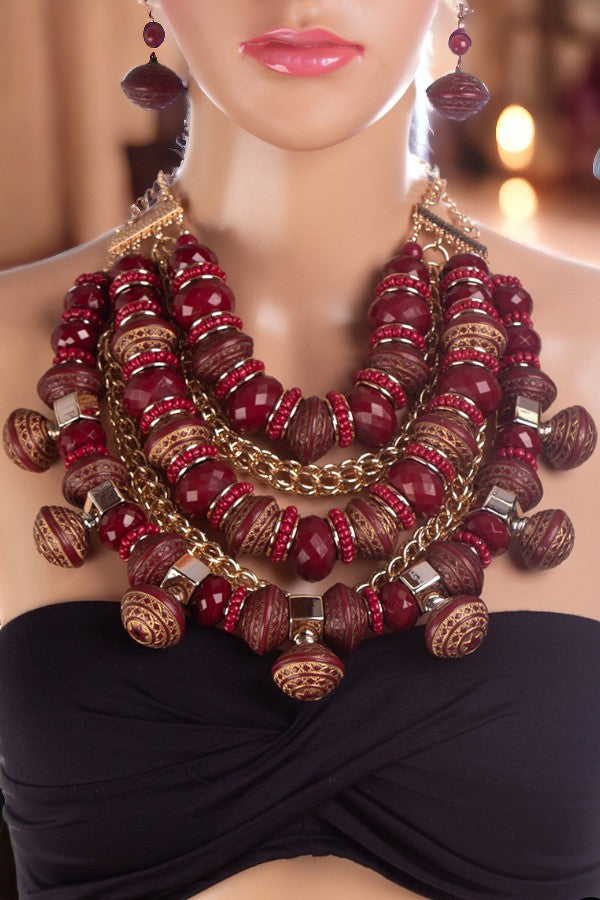 Faceted Layered Bib Statement Necklace Set
