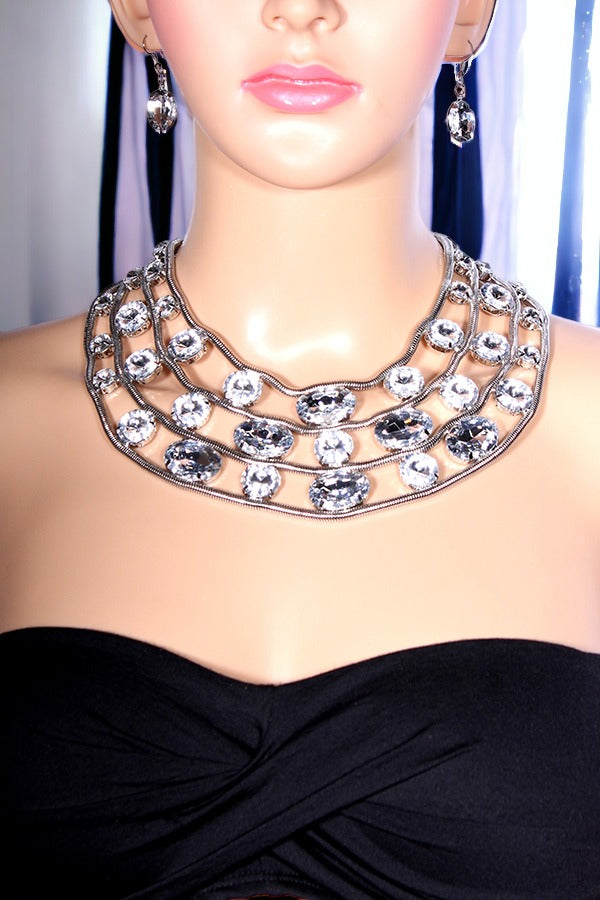 Snake Chain Round Gemstone Bib Necklace Set