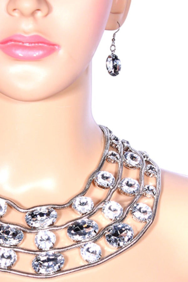 Snake Chain Round Gemstone Bib Necklace Set