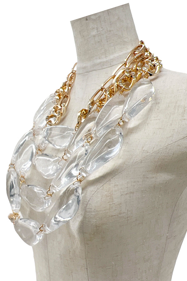 Clear Stone Chain Link Bib Necklace Set