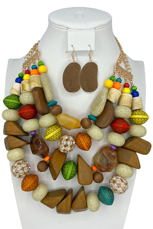 Layered Mix Stone Beads Necklace Set