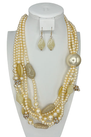 Oblong Pearl Layered Necklace Set