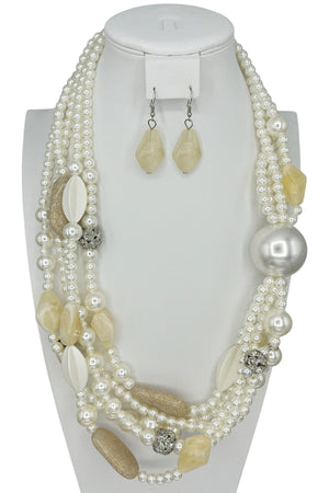 Oblong Pearl Layered Necklace Set