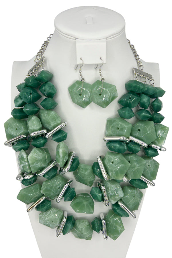 Cluster Faceted Stone Statement Necklace Set