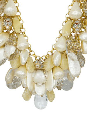 Cluster Pearl Gem Bib Necklace Set