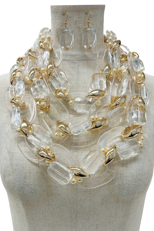 Clear Chain Link Like Layered Necklace Set