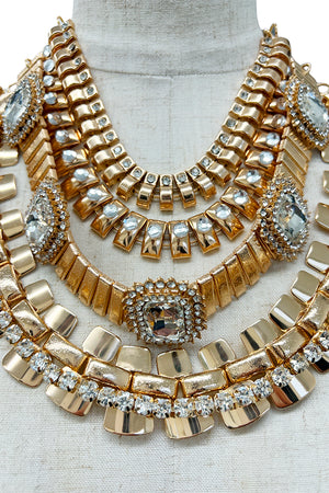 Crystal Gem Layered Statement Necklace Set