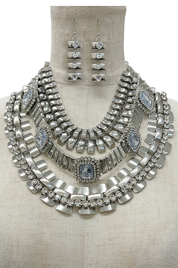 Crystal Gem Layered Statement Necklace Set